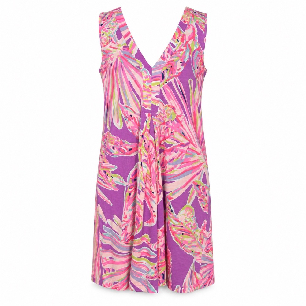 Lilly Pulitzer Shift Dress S Pink Purple Tropical Palm Preppy Pima Cotton